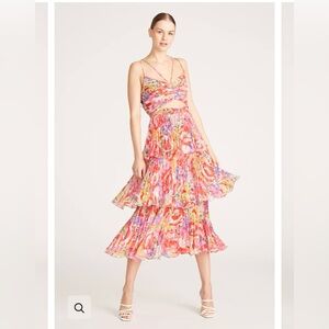 AMUR Luke Pleated Tier Dress in Poppy Field Pastel Floral, size 10